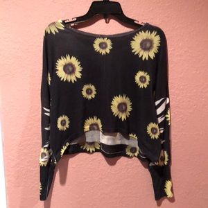 Long sleeve with sunflowers and dye striped arms